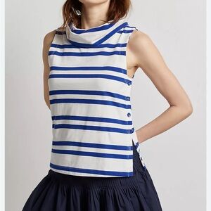 Maeve Anthropologie Blue and White Striped Top